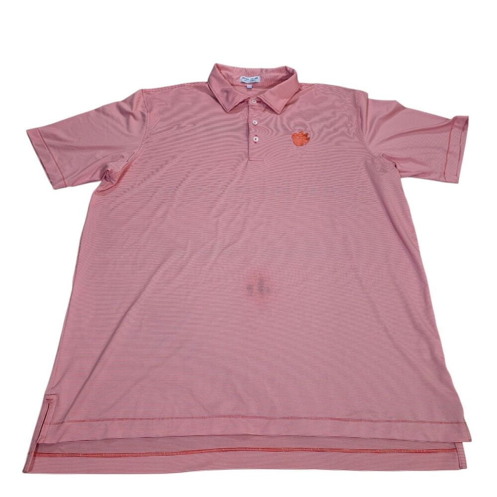Peter Millar Clemson Tigers Polo Shirt Men XL Orange White Stripe Summer Comfort